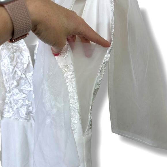 Lulus NWT Dignified Beauty White Mesh Embroidered Tie-Strap Jumpsuit Small - Picture 7 of 12